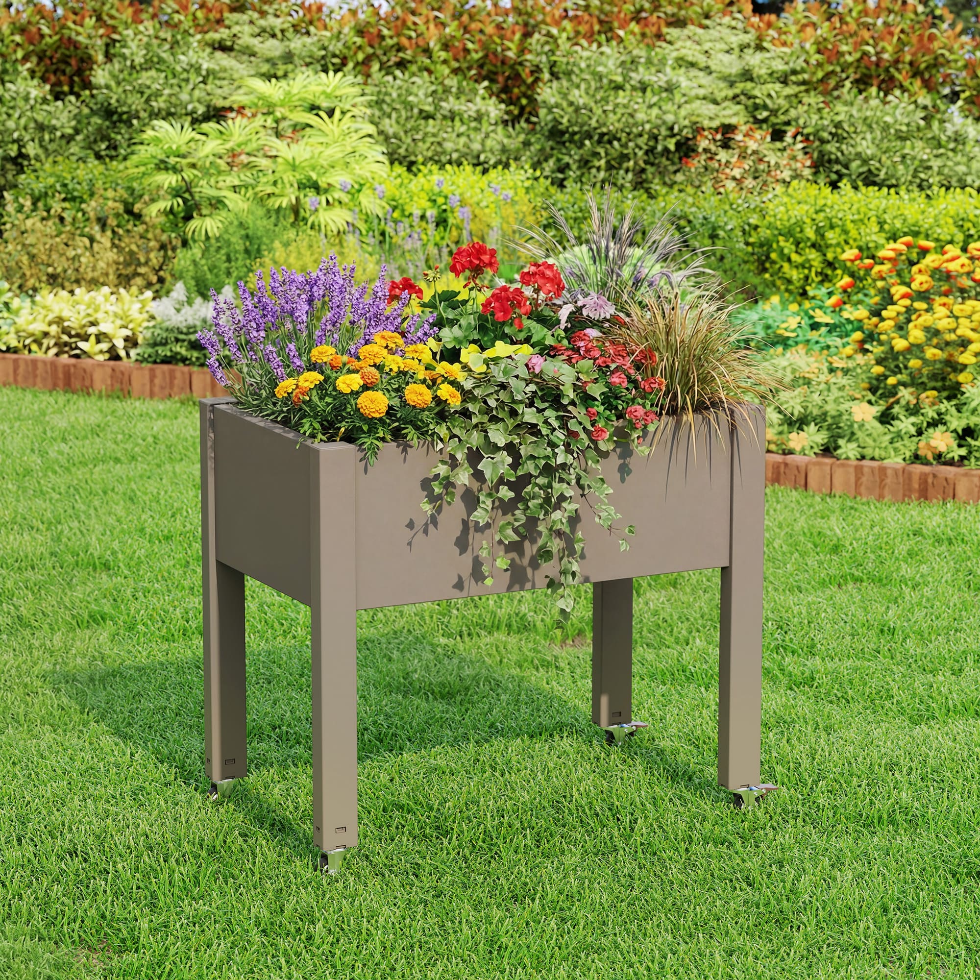 Raised Planter Box Garden Bed Gray/White