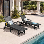 2-Pack Wheeled Resin Reclining Chaise Lounge Chairs