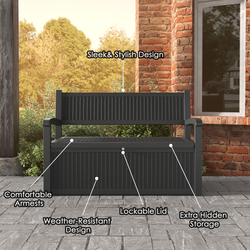 70 Gallon Storage Deck Bench Black&Gray