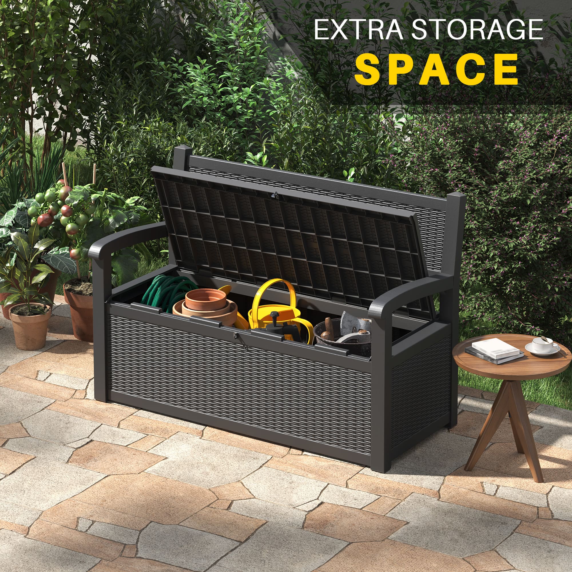 70 Gallon Storage Deck Bench Black&Gray