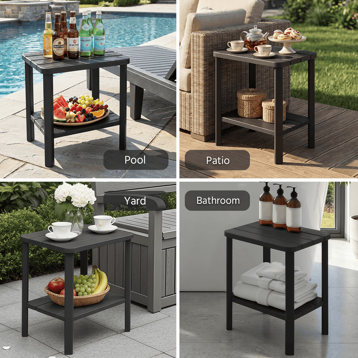 Black 2-Tier Side Table