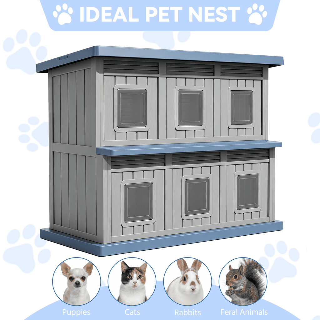 Outdoor Cat House 2-Story for Multiple Cats