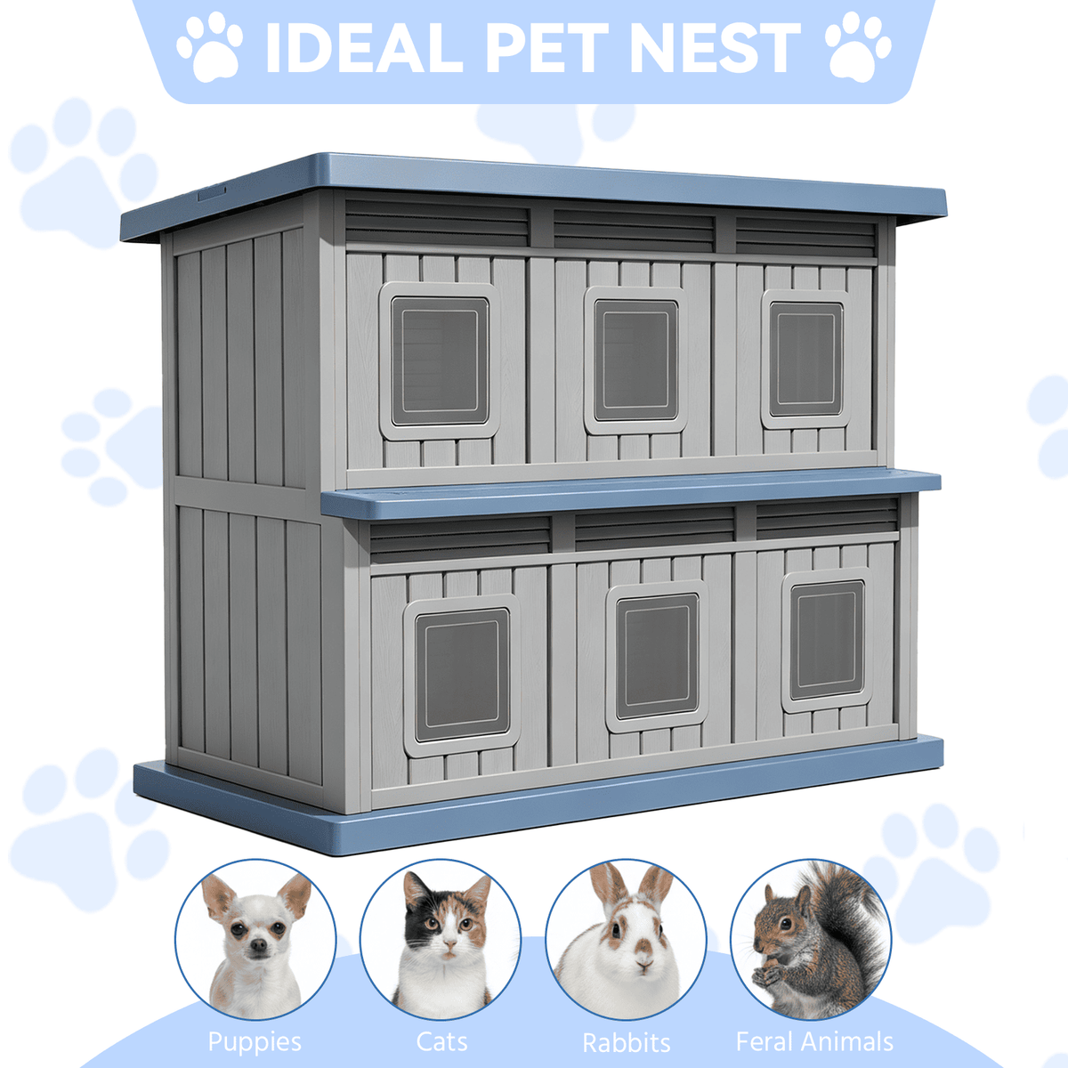 Outdoor Cat House 2-Story for Multiple Cats