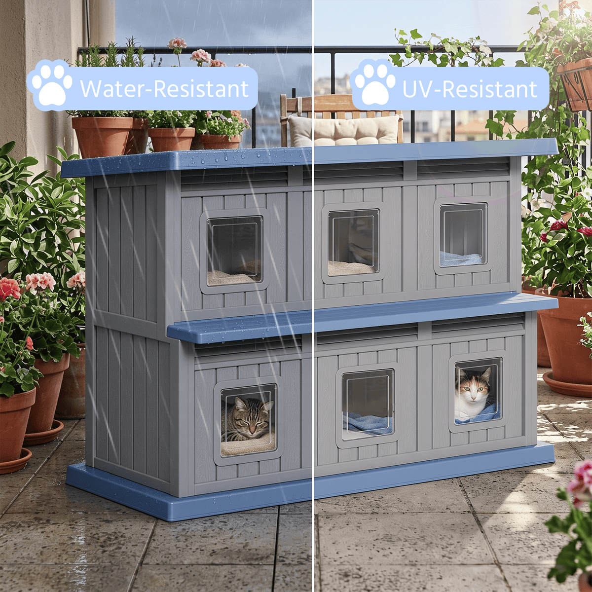 Outdoor Cat House 2-Story for Multiple Cats