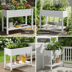 Raised Garden Bed with Wheels & Storage Shelf