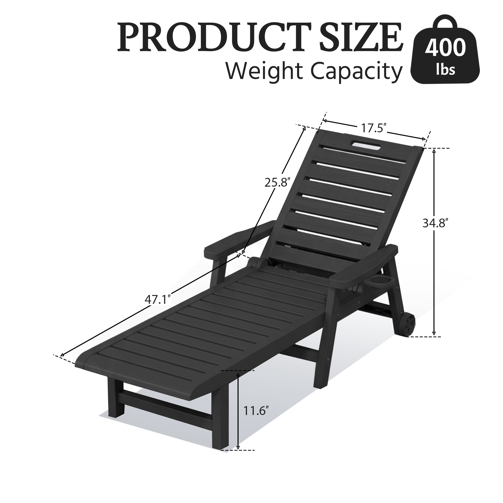 2-Pack HDPE Outdoor Chaise Lounge Chairs with Wheels Secondary image