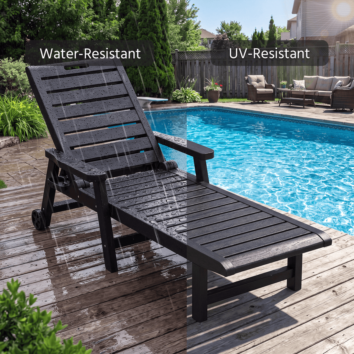 2-Pack HDPE Outdoor Chaise Lounge Chairs with Wheels