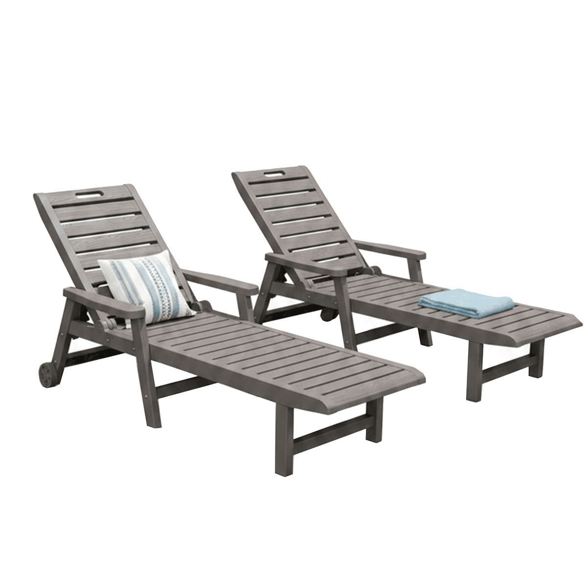 2-Pack HDPE Outdoor Chaise Lounge Chairs with Wheels